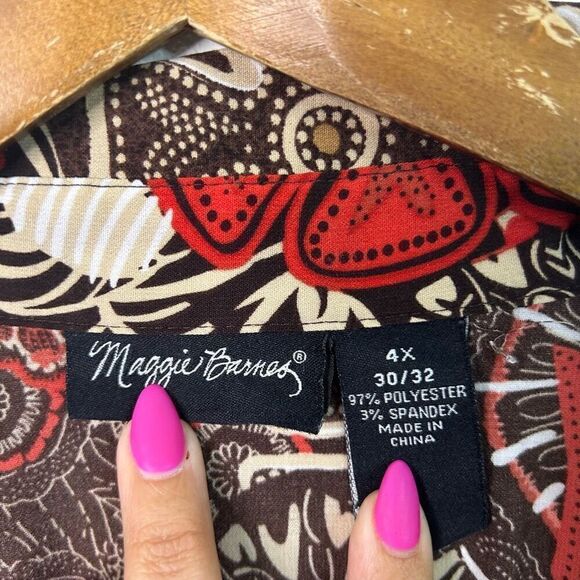 Maggie Barnes Multicolor Brown Red Floral Button Front Shirt Top Plus Size 4X - Picture 6 of 12